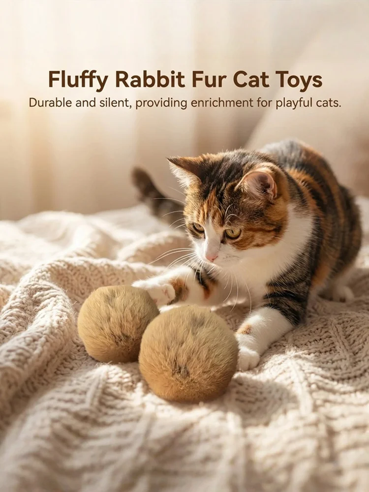1/2/3/6 Stück Kaninchenfell-Ball Interaktives Katzenspielzeug Haustierprodukt mit Katzenminze Spielball Plüsch-Jagdball Katzenzubehör 8cm