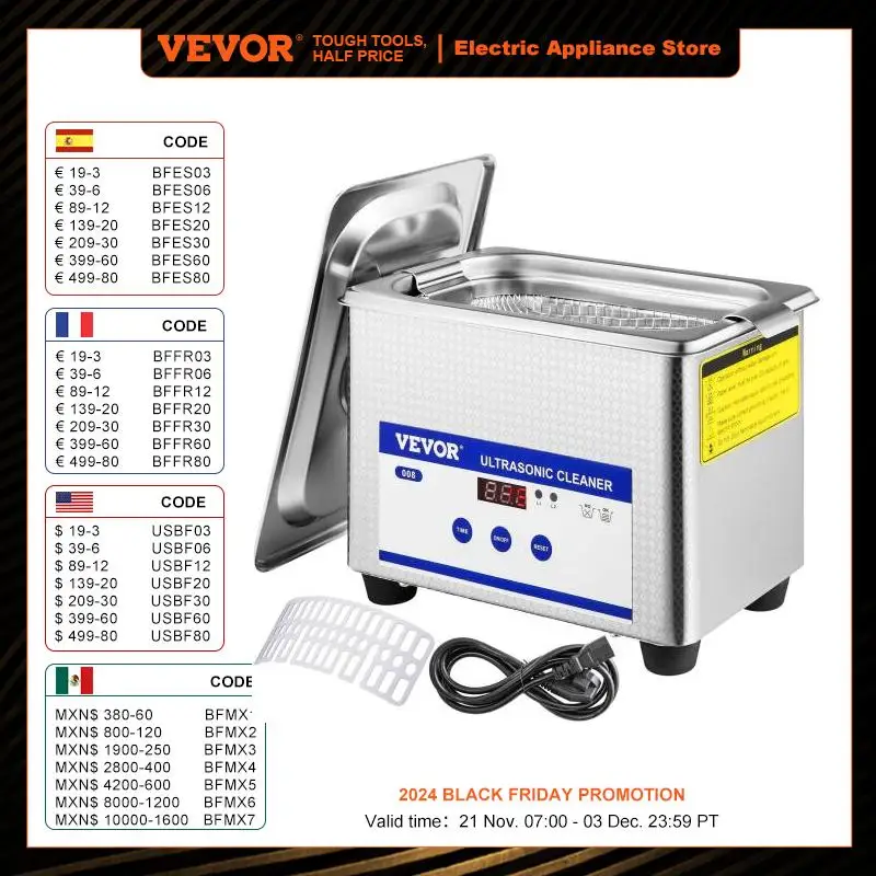 VEVOR 800ml Ultrasonic Cleaner Portable Washing Machine 35W Mini Dishwasher Lave-Dishes Ultrasound Bath Sonic for Home Appliance