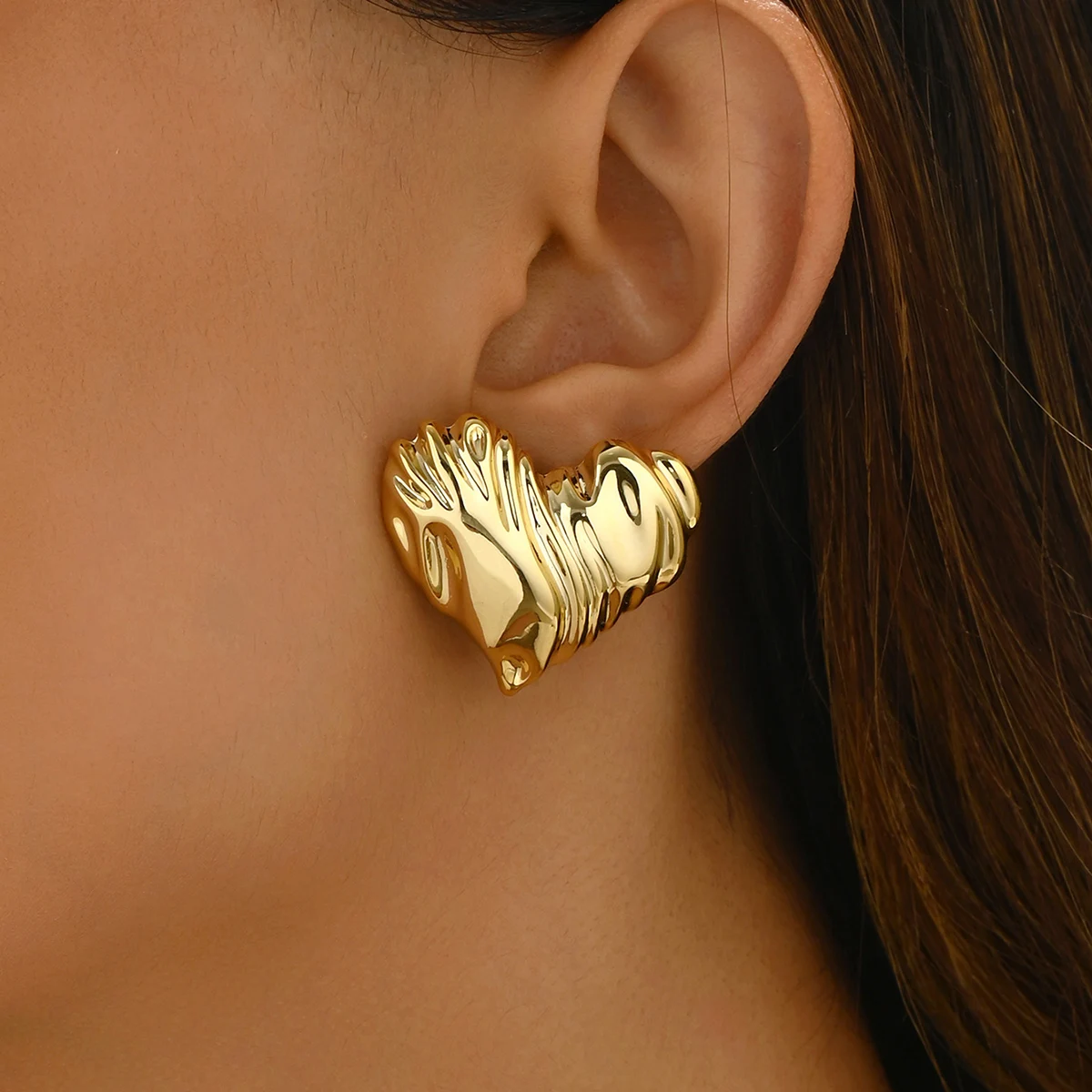Pendientes grandes con textura de corazón de Lava Irregular para mujer, joyería de moda exquisita, personalidad europea y americana, Bohemia