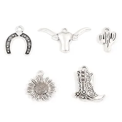 20pcs West Cowboy Charms Antique Silver Color Sunflower Boot Cactus Pendants DIY Necklace Earrings Women Party Jewelry Findings