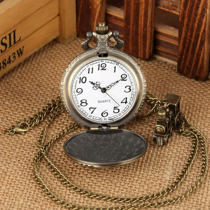Vintage Classic Steampunk Train Quartz Pocket Watch