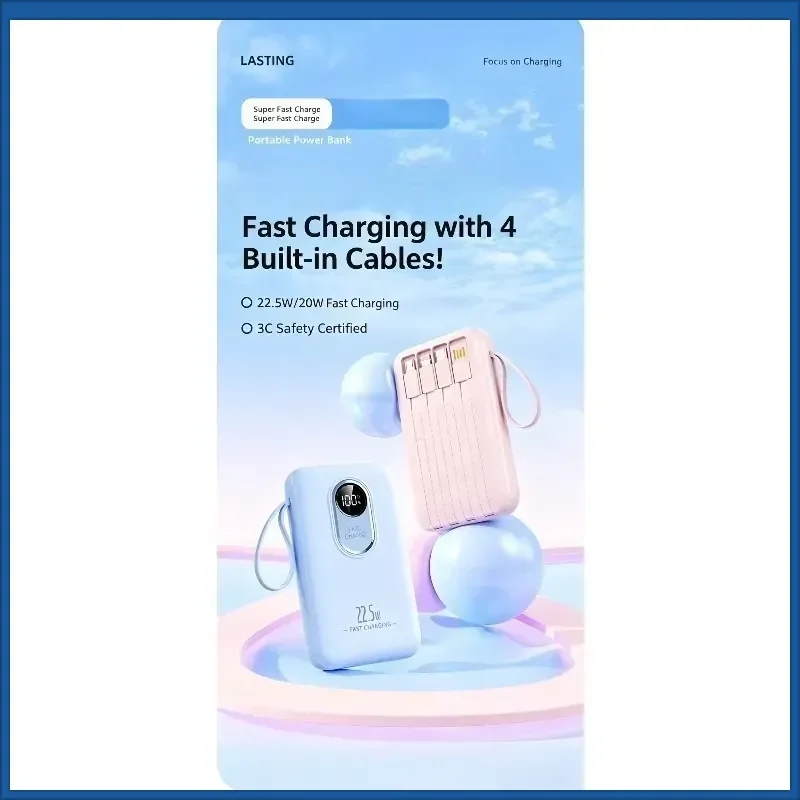 KC102 22.5W 20000mAh for IPhone for Android Phone Large Capacity PowerBank Power Bank with Four Built-in Cables