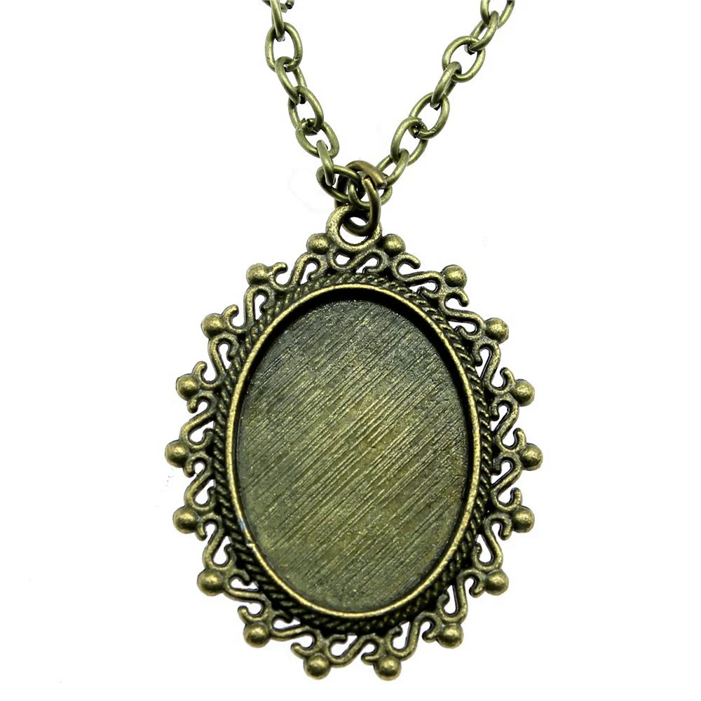 Oval Vintage Style Cameo Cabochon Pendant Base Setting Necklace Women Car Accessories Jewelry New In Chain Length 70cm OR 45+4cm
