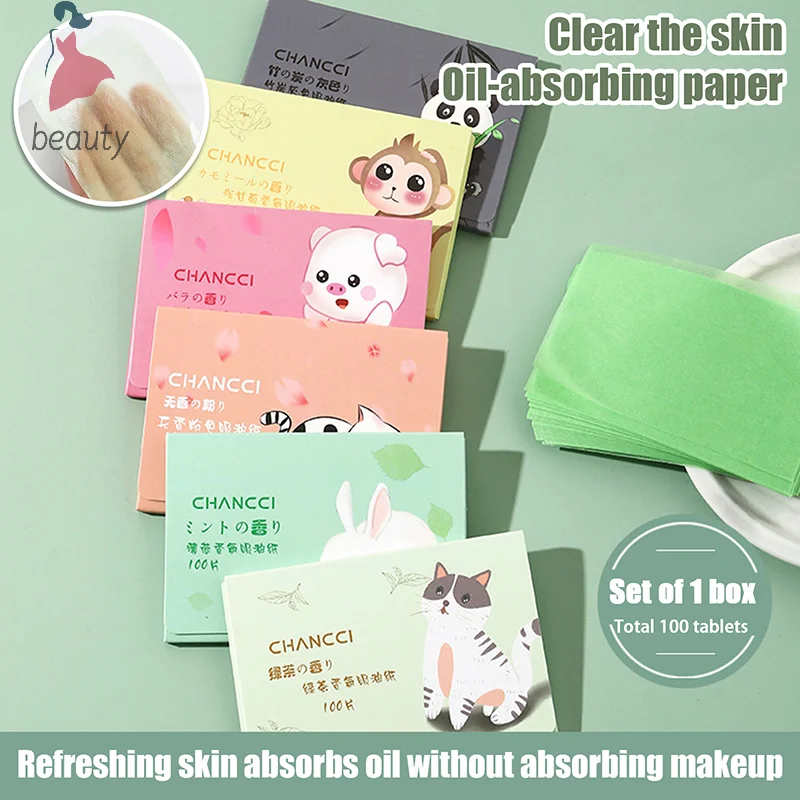 100pcs Facial Absorbent Paper Face Wipes Matcha Anti-grease Paper Oil Absorbing Sheets Cosmetics Makeup Facial Cleaning Tools