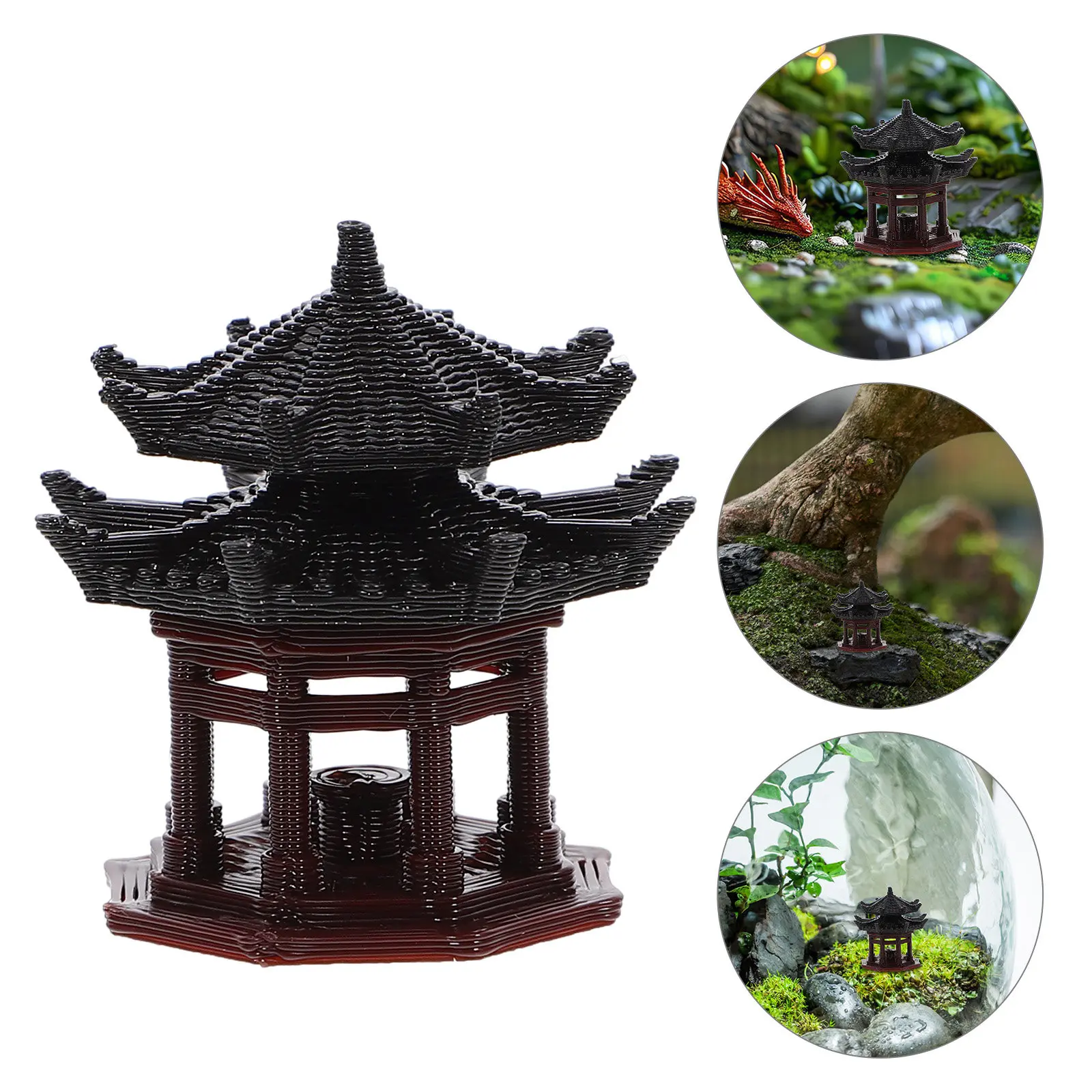 Mini Pavilion Statue Plastic Octagonal Pavilion Bonsai Micro Landscape Decoration Aquarium Garden Desktop Ornament