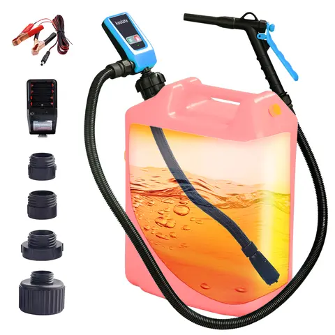 Fuel Transfer Pump, Portable 12V/Battery Powered Gas Pump, 3.2 GPM with 51” Hose & 4 Adapters, Diesel, Oil