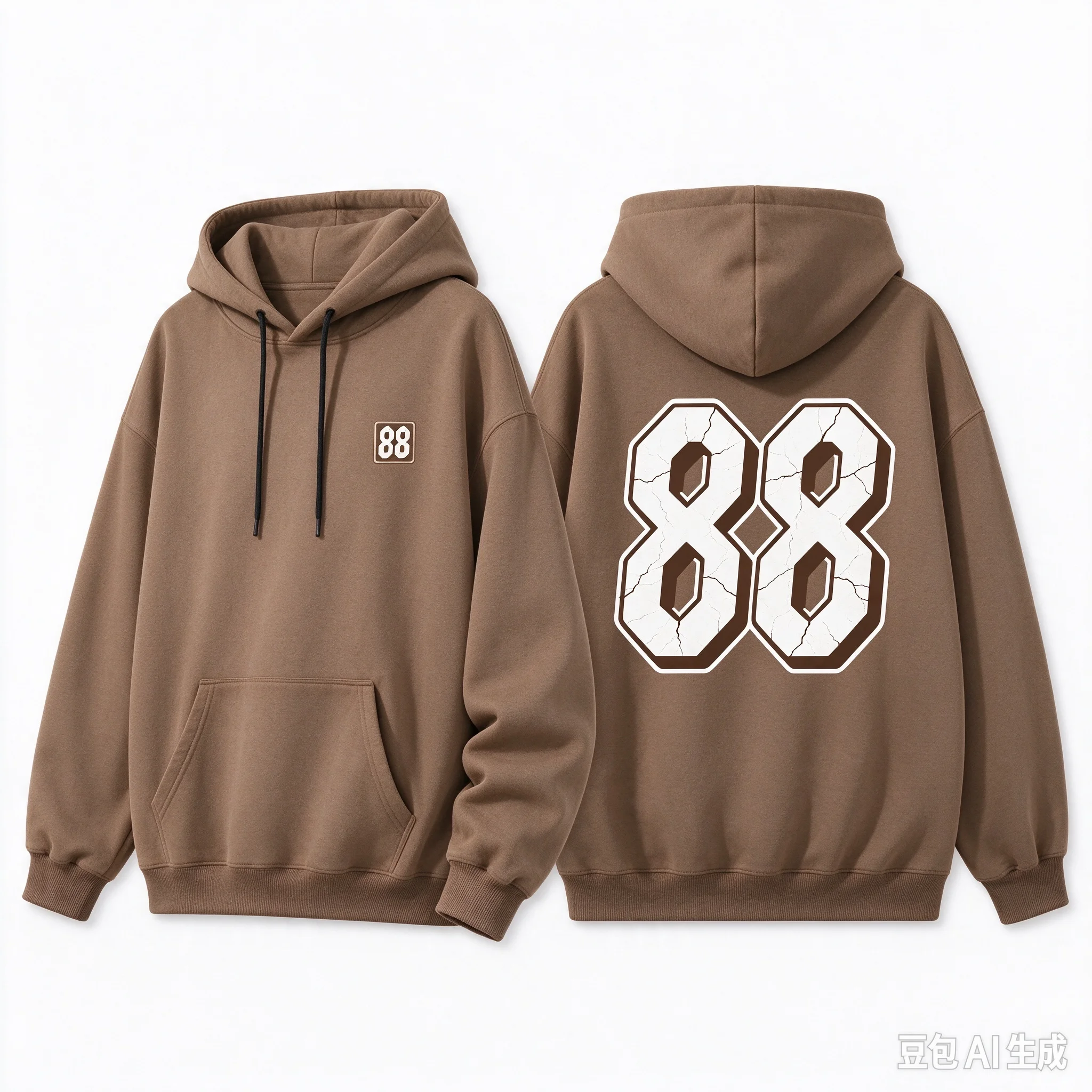 Men's Big Number 88 Back Print Hoodie, Right Chest Small Logo Graphic Pullover Sweatshirt, Urban Streetwear Casual Hooded Top