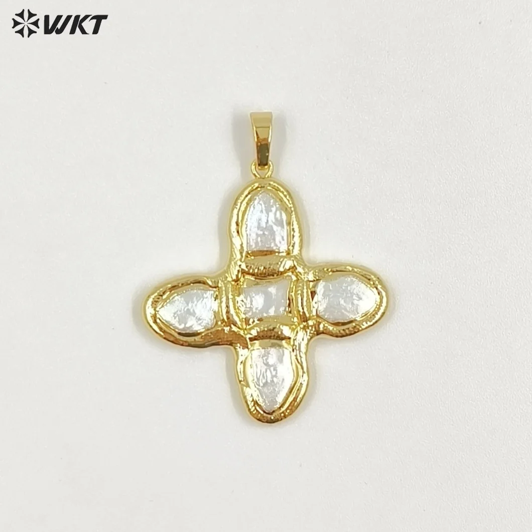 

WT-JP444 Popular Design 18K Gold Plated Five Natural Freshwater Pearls Cross Pendant For Handmade Jewelry Accessories