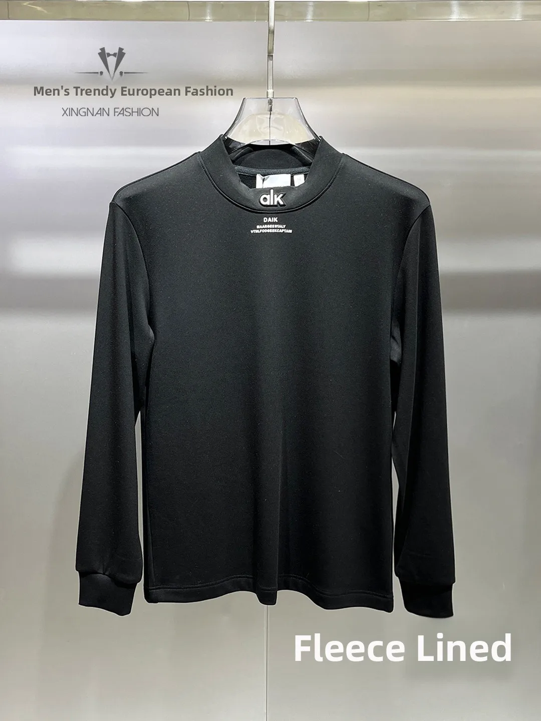 

Men's Slim Fit Fce Lined Hoodie f High Ne Warm Casual Wear Cotton Polyester Blend Long Sve T-irt for Winter