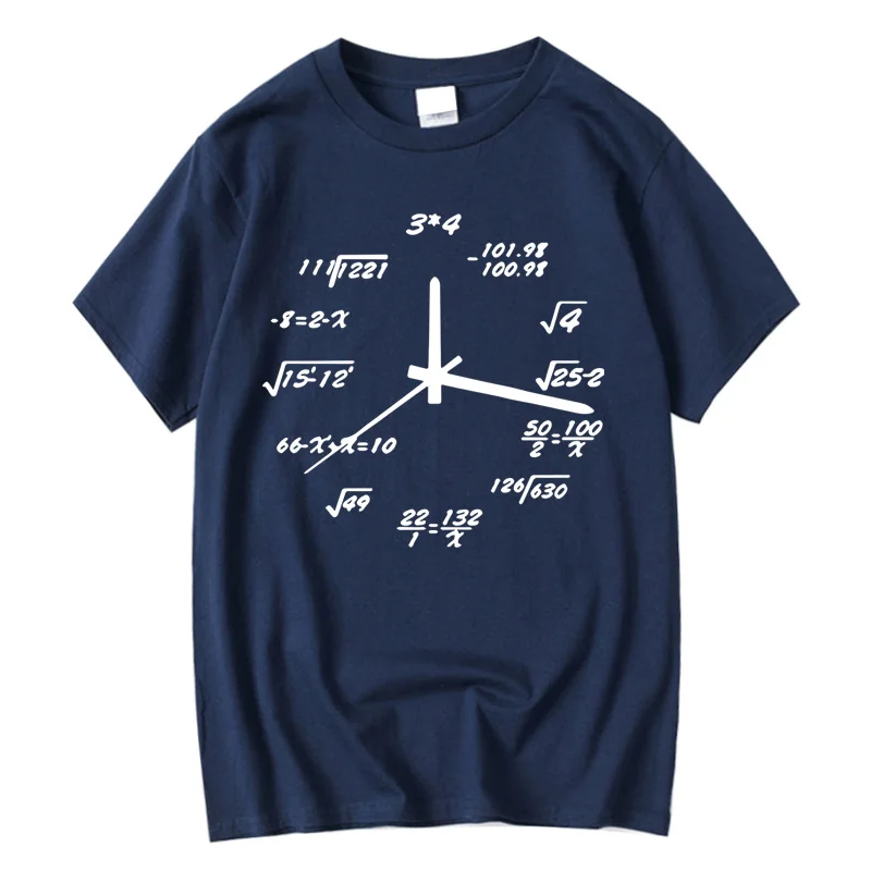 Men's T-shirt Cotton Blend Casual Funny Math Clock Print Summer Loose O-neck T Shirt for Men Short Sleeve Male Tops