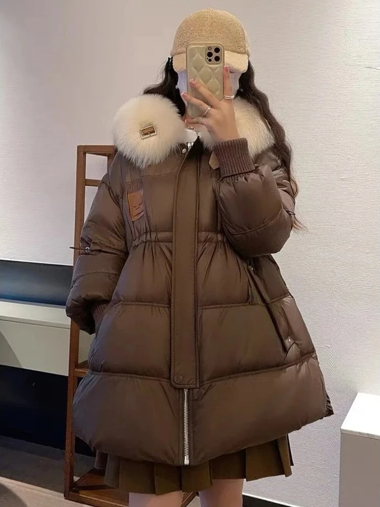 90% الأبيض بطة أسفل سترة فاخرة الفراء الطبيعي طوق عادية 2025 جديد المرأة الشتاء رشاقته سترات موضة معطف منتفخ الإناث