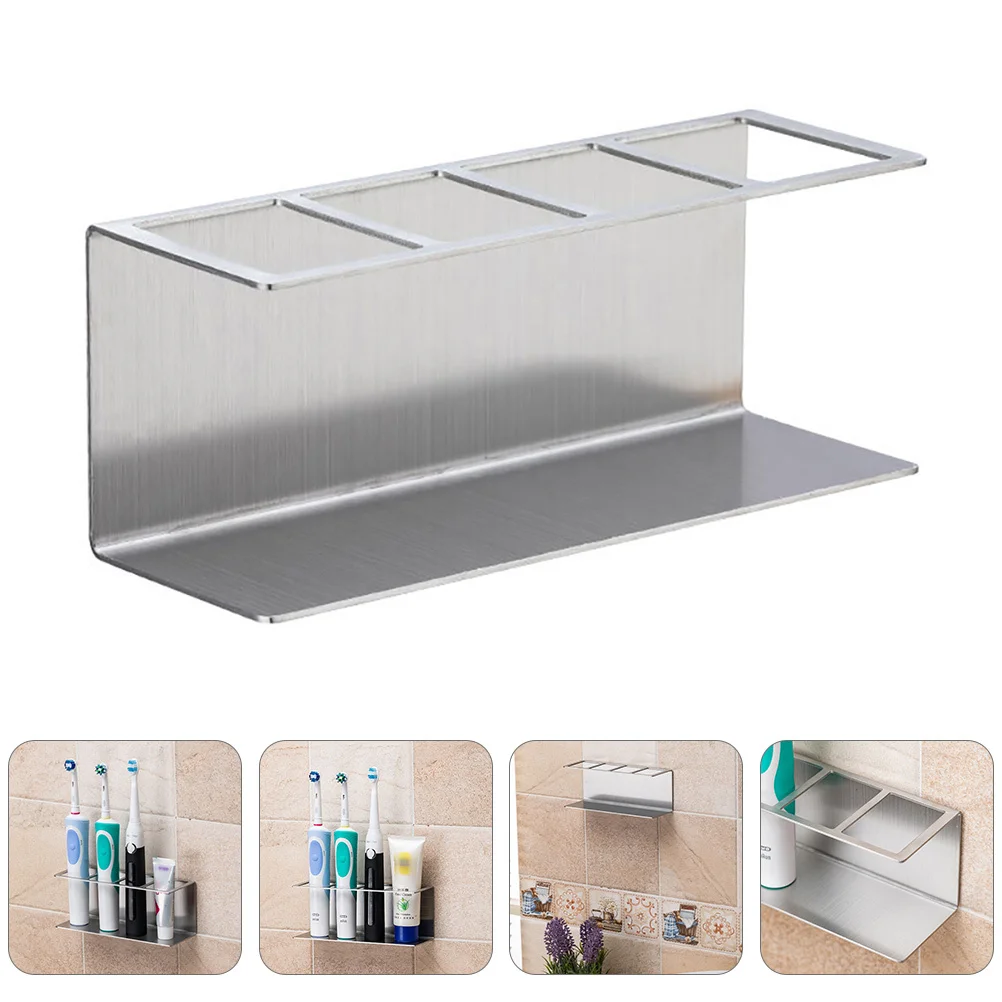

Electric Toothbrush Rack Stainless Steel 4-Slot Wall Mounted Toothpaste Organizer For Bathroom Self-Adhesive Toothbrush
