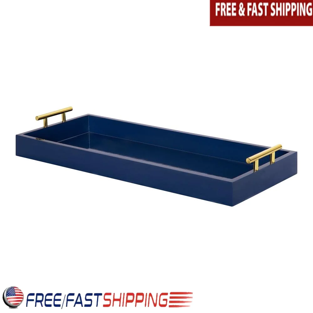 

Narrow Decorative Tray with Polished Handles Elegant Accent Entryway Makeup Organizer Centerpiece Home Display Storage