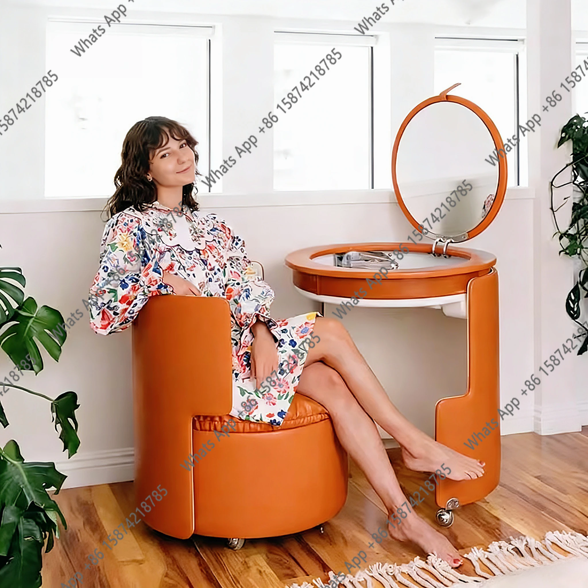 

Designer Cream Bedroom Chair Dresser Makeup Table Integrated Small Storage Modern Simple Light Luxury