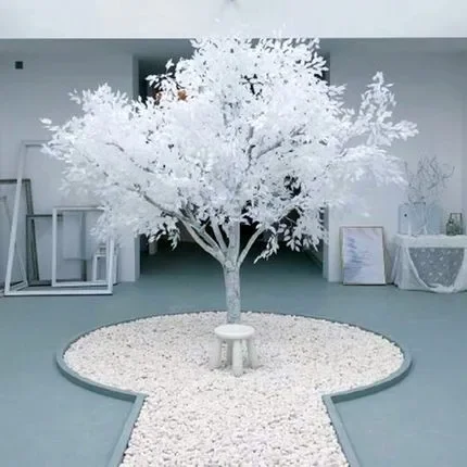 Simulated large white fake banyan tree, solid wood wishing tree, indoor decoration, landscaping, and floor to ceiling ornaments