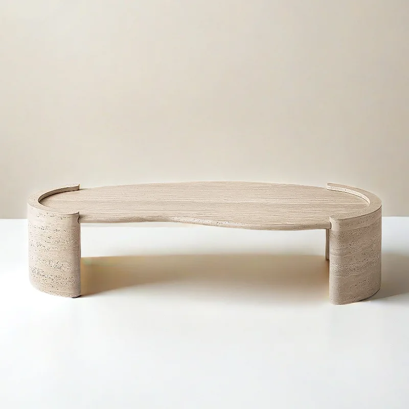 

European-style simple natural travertine living room coffee table household light luxury coffee table villa model room table