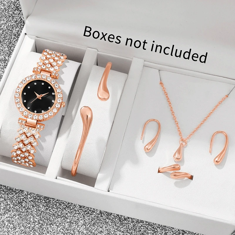 6pc elegant pointer style women's watch+accessory set, perfect match between watch and same color accessories