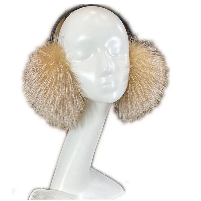 

Women Real Fox Fur Earmuffs Winter Outdoor Ear Warmer Girls Big Fulffy Ear Muff Adjustable