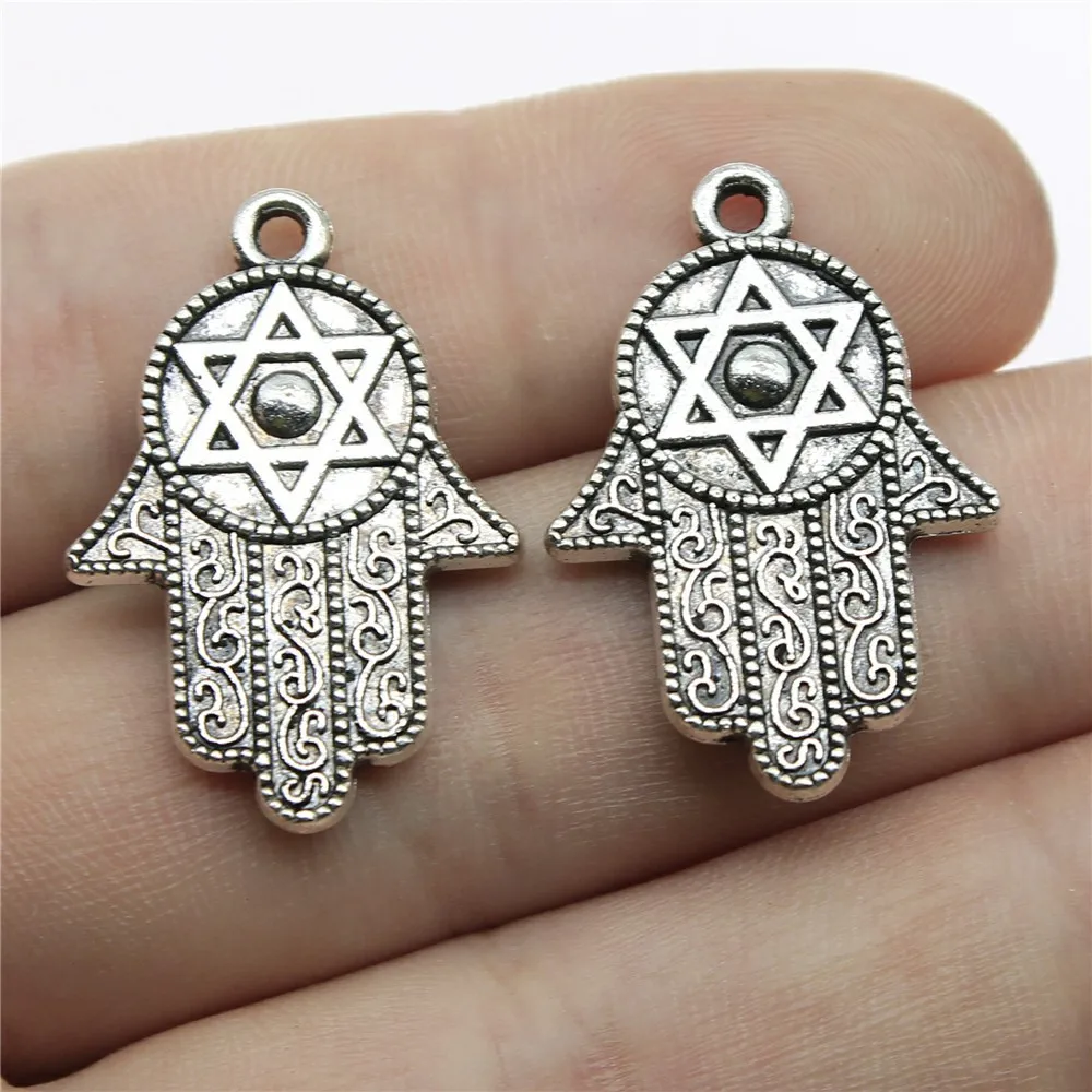 WYSIWYG 4pcs 28x19mm 2 Colors Hand With Star Of David Charms Pendant For DIY Jewelry Making Handmade Jewelry Craft Findings