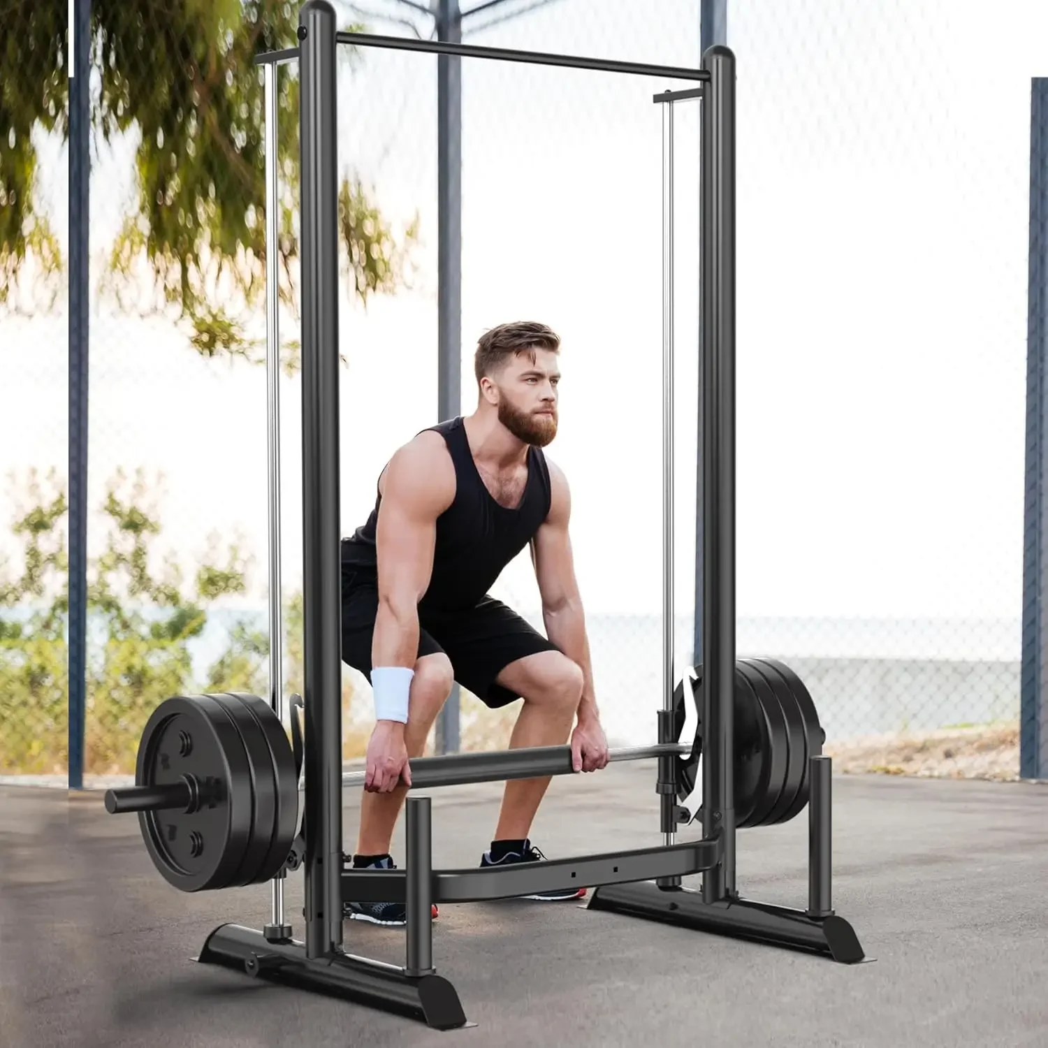 Squat Rack Machine,Barbell Rack,Folding Weight and Bench Press Rack Stand,Safety Smith Rack.With Pull Up,Push Up Bars.Can L