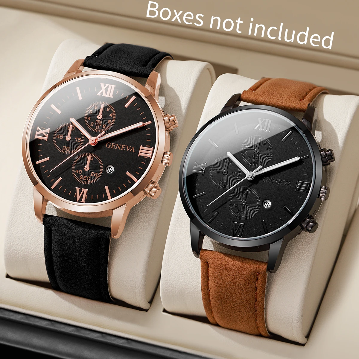 1/2PCS Men Business Watches Fashion Roma Dial Calendar Quartz Watch Leather Band Male's Wristwatches Reloj Hombre（Without Box）
