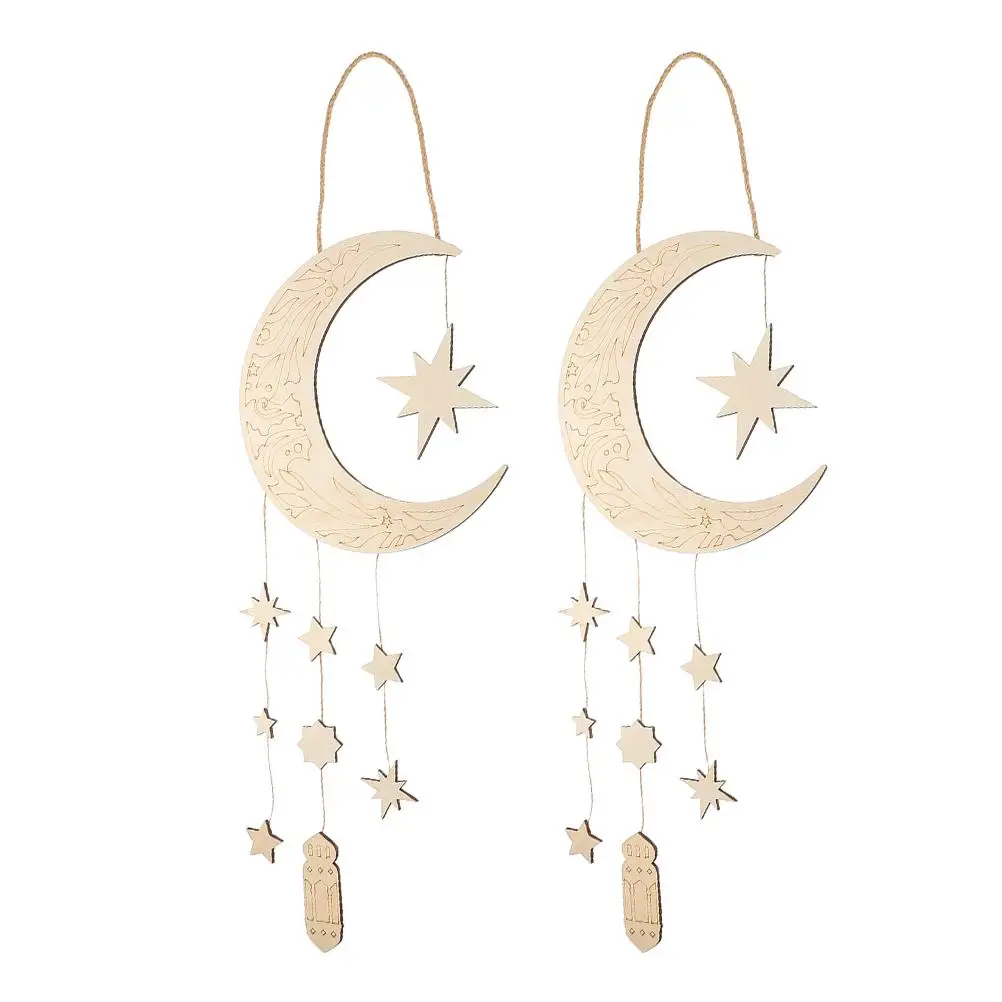 

2 Pcs Crafts Moon Wooden Sign Pendant Blank Pendants Ornaments and Star DIY Beige Festival Decoration