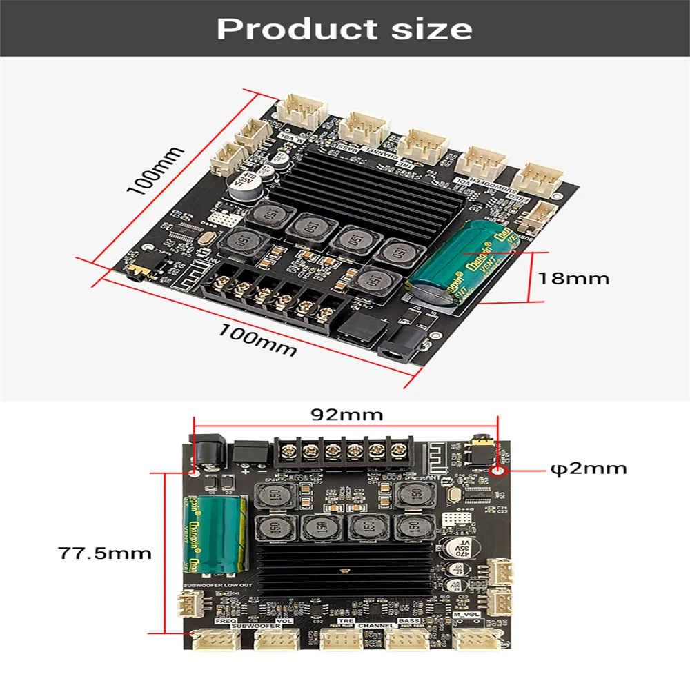 2.1 Channel Bluetooth 5.1 Audio Bass Power Amplifier Board TPA3116 Module TWS to Box Potentiometer External 50WX2+100W
