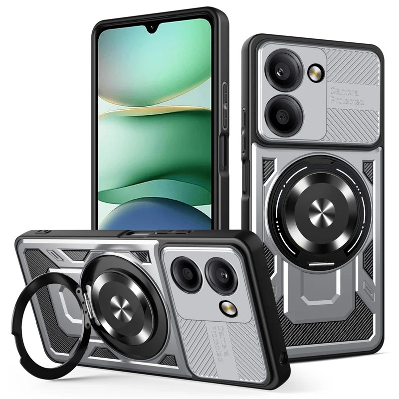 Kabellose Ladehüllen für Redmi A5 4G A4 5G mit Metallhalterung, Schutz gegen Stürze, weiche Silikon-Handyhülle.