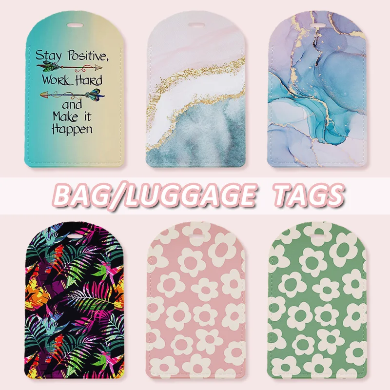 

PU Leather Travel Luggage Tags with Privacy Cover for Suitcase Handbags Backpacks Men Women Cute Flower Art Marble Baggage Tags