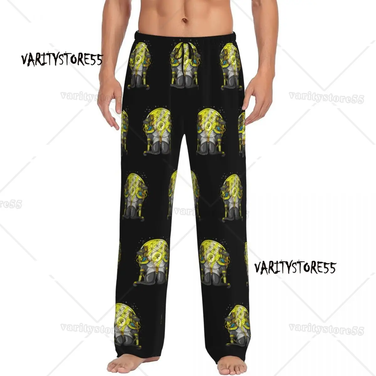 

Custom Egyptian Cat Goddess Pajama Pants Sleepwear for Men Elastic Waistband Hieroglyphic Egypt Sleep Lounge Bottom with Pockets