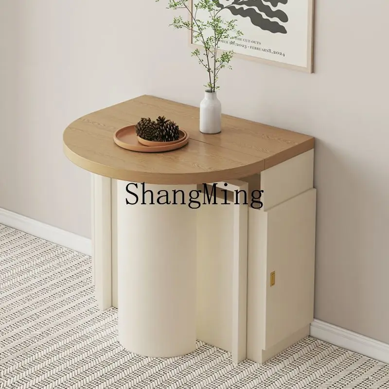 

CL folding dining table dining table modern simple retractable dining household folding semi-round table small apartment cream
