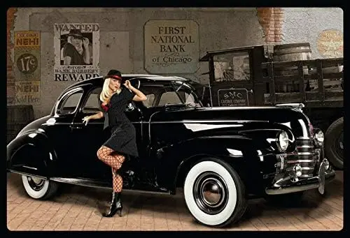 Metal Tin Sign Vintage Chic Art Decoration Gangster Classic Car Pin Up Girl for Home Bar Cafe Farm Store Garage or Club 12