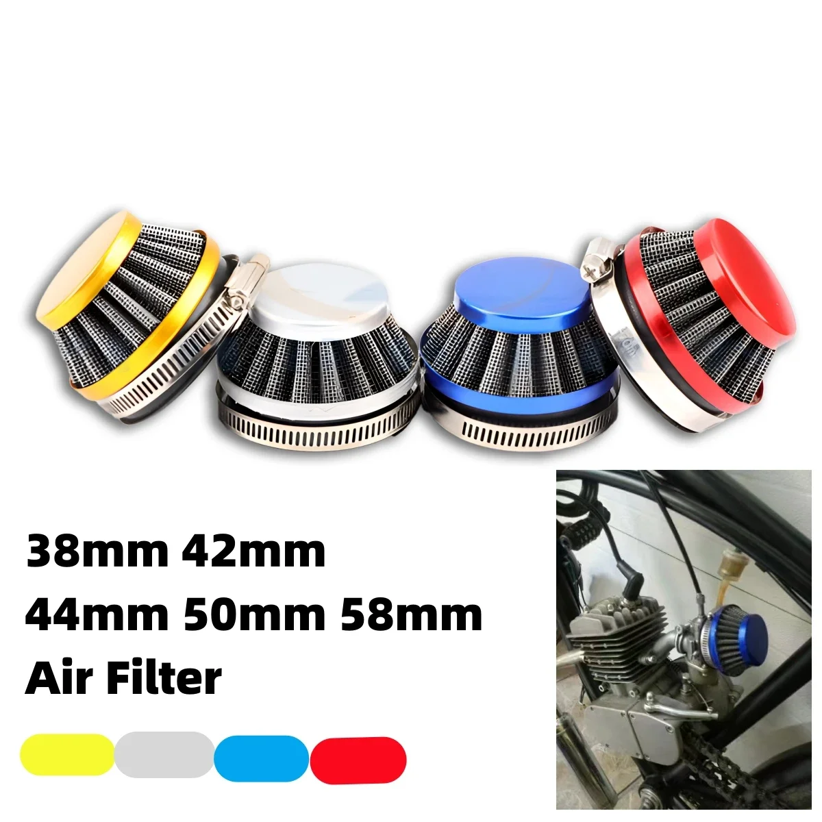 38mm 42mm 44mm 50mm 58mm Luftfilter Clearner Für Gas Motorisierte Fahrrad Push Mini Moto Pocket Bike ATV Quad 4 Wheeler Motorrad