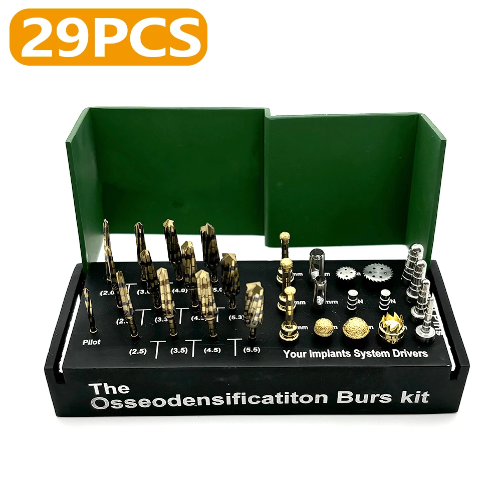 29Pcs Dental Osseodens Ification Burs Kit Mplant Drills with Bone Saw Disk Membrane Tissue Punch Surgical Implant System Drivers