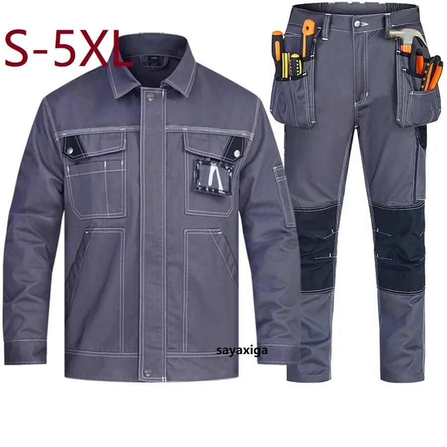 Work Clothing Thick Welding Suit Wear-resistant Uniforms Durable Safe Working Jacket Pants Multi Pockets Electric Cargo Coverall