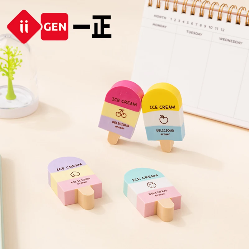 4PCS/LOT Novelty Ice Cream Student Eraser Ice Lolly Pop Pencil Rubber for Kids Reward Eraser School Stationery Supplies