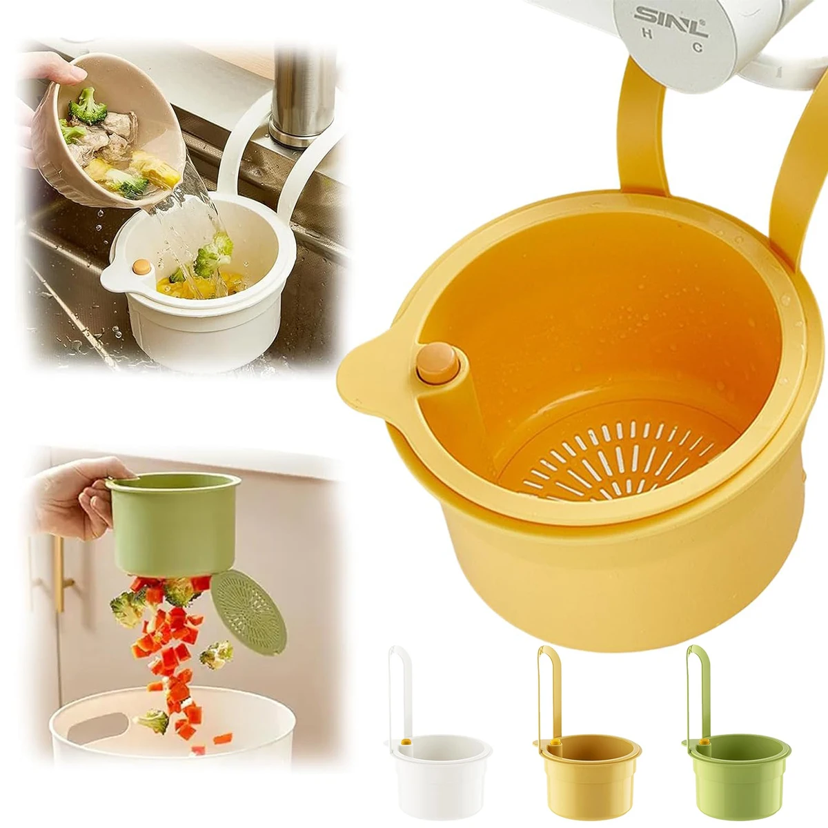 

Kitchen Sink Strainer Basket Food Waste Catcher Press Dump Self Cleaning Reusable Drain Organizer Faucet Mount Filter