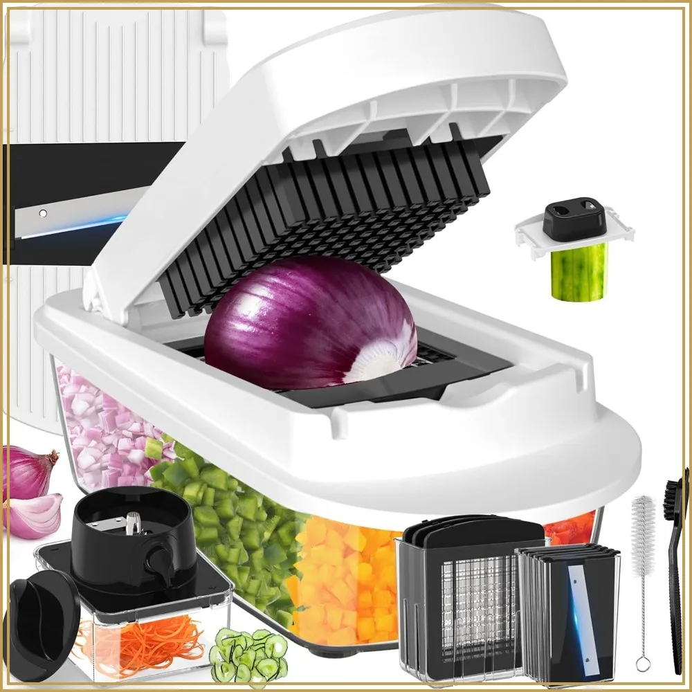 

12 Blade All-in-1 Vegetable Chopper Mandoline Slicer with Container, Spiralizer, Food Chopper, Onion Chopper, Veggie Cutter for Salad, Kitchen Gadgets
