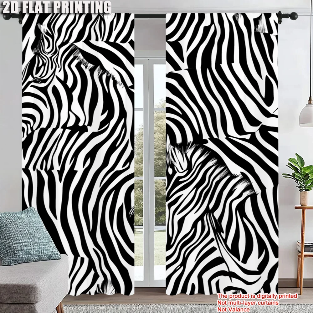 

2pc, Window Curtains black and white stripe Fabric,Without Electricity Festive Holiday Use for Holiday Decorations