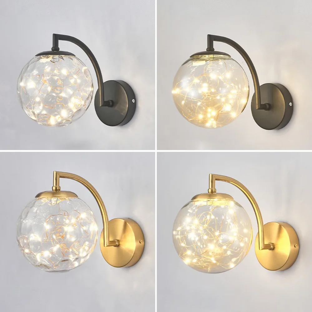 

Wall Light Copper Glass Ball Lamp Clear Not Dazzling Metal Base for Indoor Bedroom Kitchen Dining Room Supplies