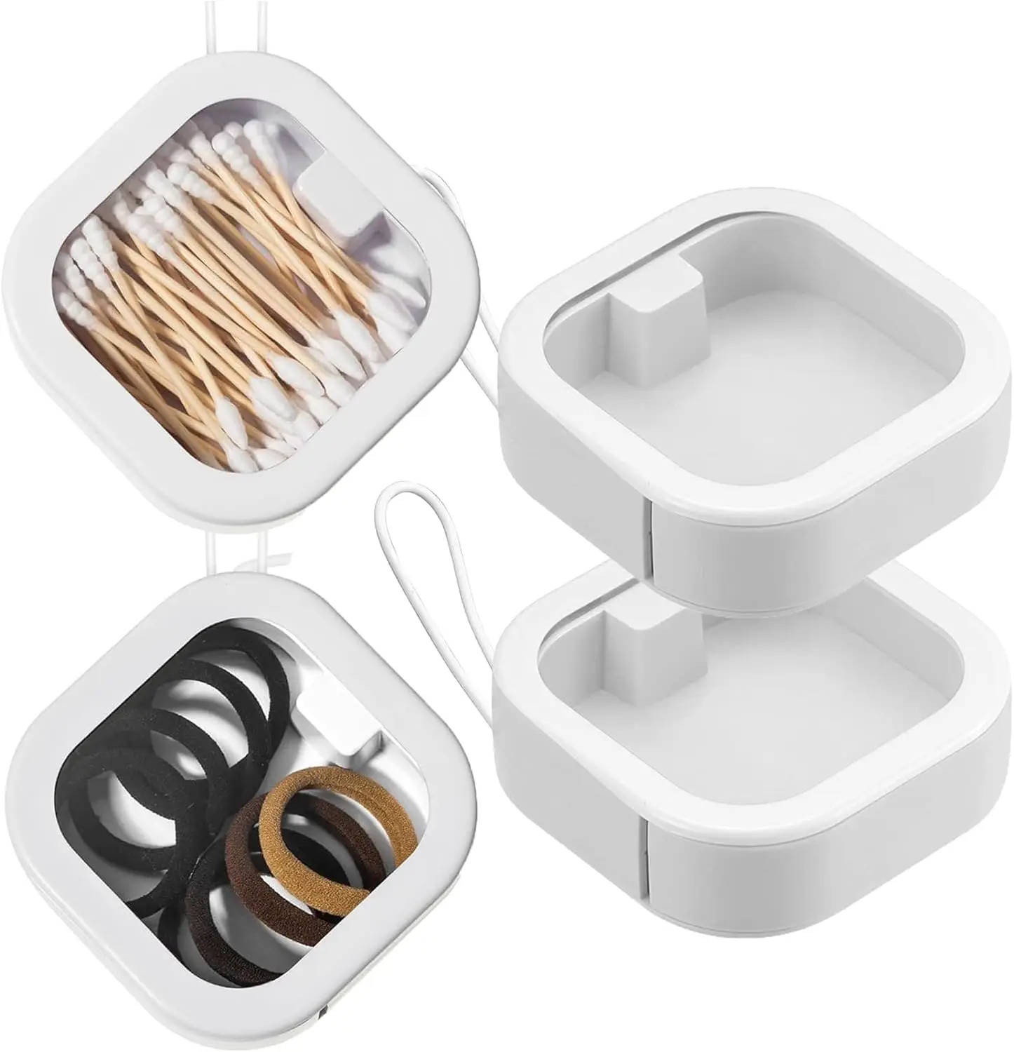 

Portable Hair Tie Organizer & Qtip Holder with Lid, Bathroom Storage Box for Kids Accessories (2PCS, White)