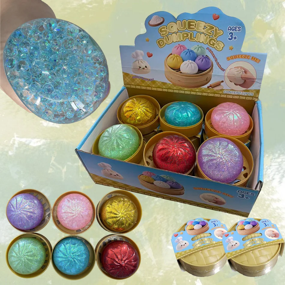 Adorno de cristal con forma de bollo chino, color blanco perla, de rebote lento, para aliviar el estrés, decoración divertida