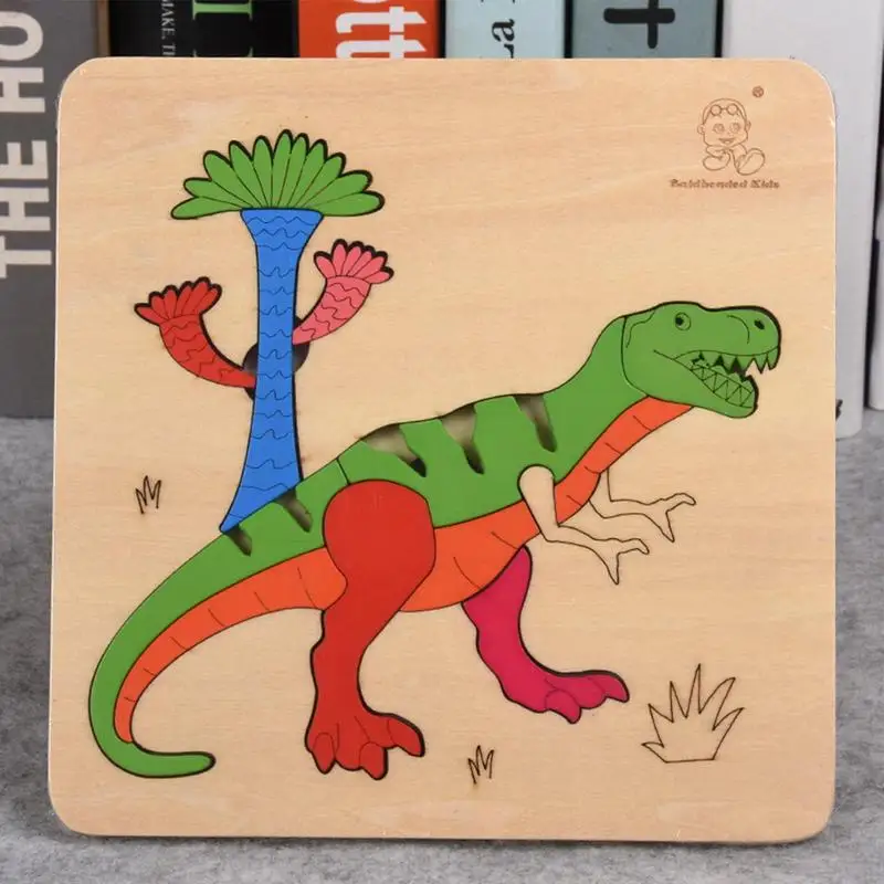 Rompecabezas de dinosaurio Montessori para niños, tablero de dibujos animados, juguete de Educación Temprana, tablero para desarrollar Motor fino