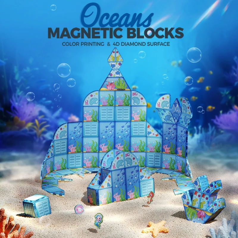 بلاط مغناطيسي صغير مع تصميمات منقوشة، مكعبات بناء تعليمية جذعية للأطفال، ألعاب تعلم مونتيسوري هدية عيد الميلاد #2