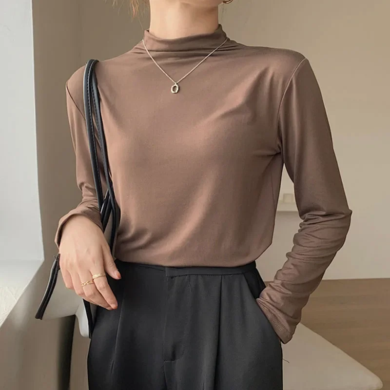 Fashion Mock Neck Women Blouse White Black Long Sleeve Blouse Shirt Women Tops Camisas Blusa Blusas Camisas De Mujer Shirts M883