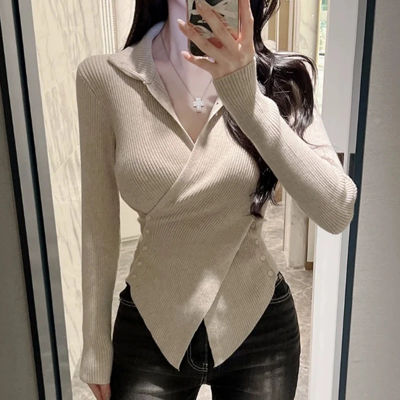 Cardigan lavorato a maglia lungo Sve sexy a collo alto da donna Slim Fit Faionable Bottone incrociato Anime coreano Body ape Evidenziazione...
