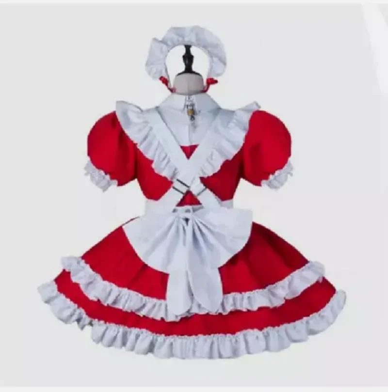 New hot selling Sissy Girl Maid can lock in red satin dress, cosplay clothing, tailor made customization