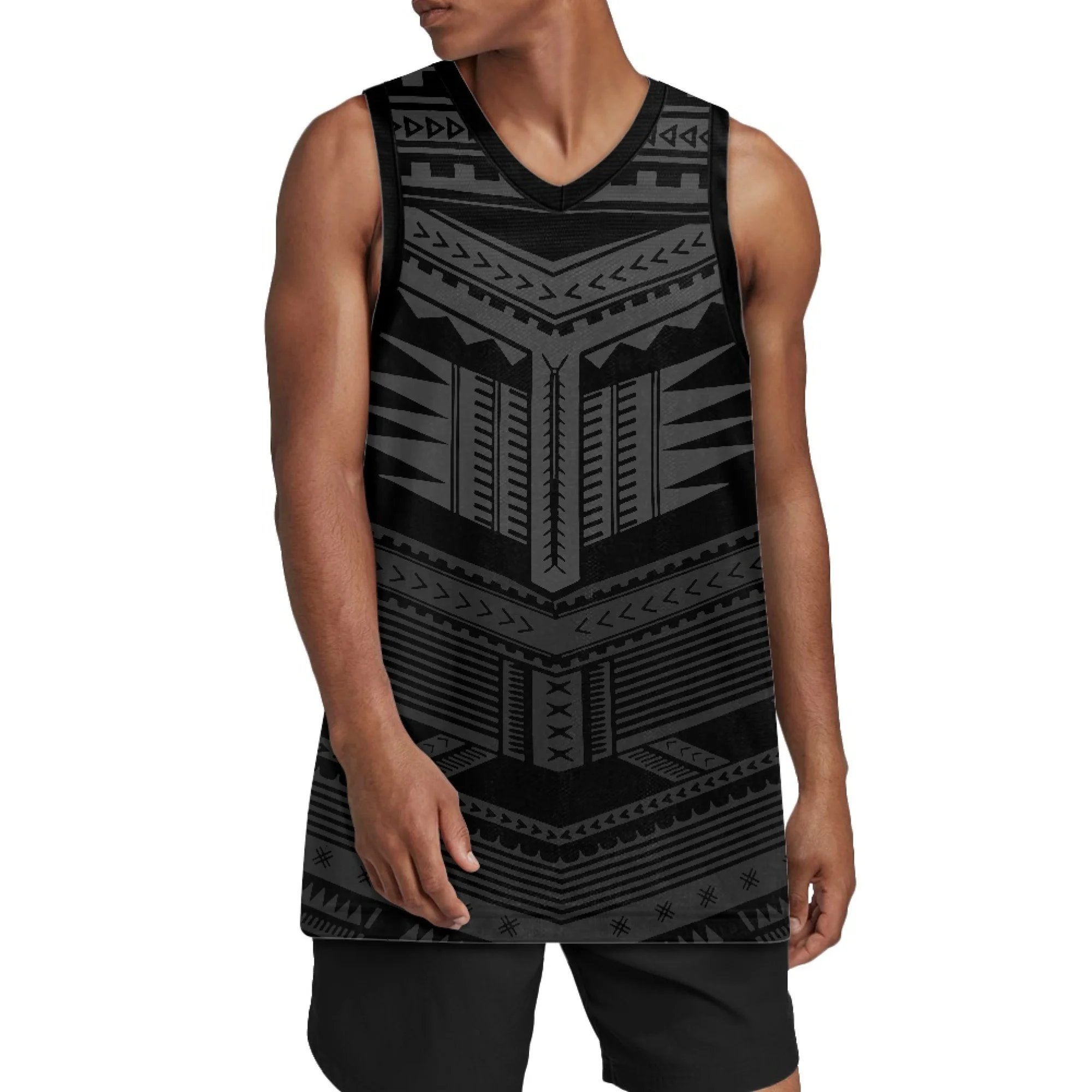 Youth Basketball Custom Multi-Color Polynesian Print Number Outdoor Training Jersey Breathable Quick Drying Basketball Shirt