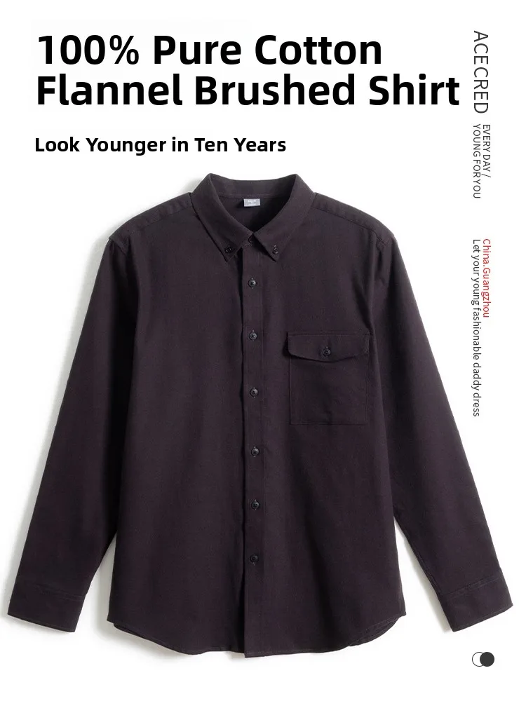 

Men's Pure Cotton Long Sve Flannel irt Brued Loose Fit Dad Spring Faion Urban Casual Color Button up irt