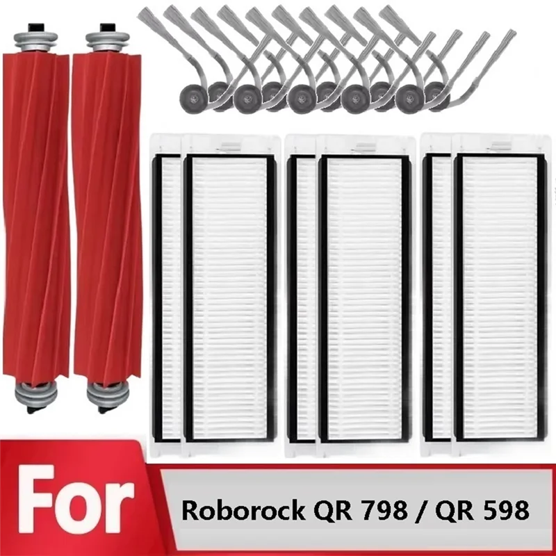 Aktion! Essential Staubsaugerzubehör: Hauptwalze, Seitenbürste, HEPA-Filter kompatibel für Roborock QR 798, QR 598, QV